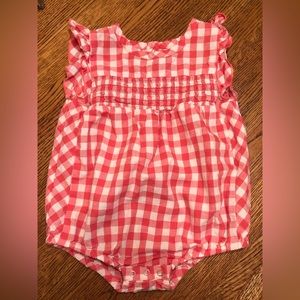 Pehr gingham onesie with ruffles and smocking